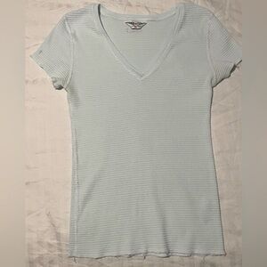 Hard Tail Light Blue V-Neck Ribbed Short Sleeve Top